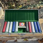Vintage Poker Playing Case With Chips Dice   And Cards 500 Chips Heavy 16 Pounds