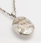 Antique Victorian Sterling Silver   Rose Gold Locket Pendant On Mariner Chain