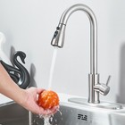 Kitchen Sink Faucet Pull Down Sprayer Stainless Steel Single Handle Swivel Mixer
