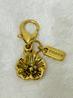 Coach   Mini Keychain Bag Charm Fob   Brass Flower W  Logo Tag   Clip - Euc 