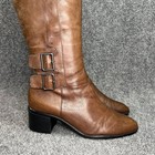 Franco Sarto Fontana Boots Womens Size 9 5 Light Brown Leather Tall Buckle Block