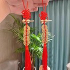 Feng Shui Chinese Lucky Coin Hanging Charm With Gourd Pendant   Red Knot Decor