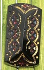 Antique Black Glass Button Rectangle Gold Foil Embedded Tunnel Shank 3 4  