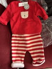 2-pc Unisex Baby Knit Cotton Set Bear Patch Sweatshirt   Striped Pants 0-3m