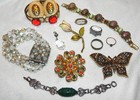 Vintage Jewelry Lot For Repair Parts Signed Art Butterfly Pin  Ring Brace Sterl 