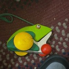Plantoys Wooden Pull Frog Toy On Wheels W  Pull String Green Yellow Red