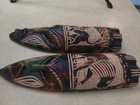 Vtg Set Of 2 African Etched Wood Guardian Mask Elephant Lion Wall Decor