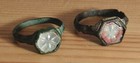 Pair Of Medieval Bronze Rings  Clear And Reddish Stones  Authentic  Not Wearable