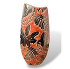 Mcm 60s Floral 18  Pottery Vase planter Mid-century Decor Hand Painted Orange 