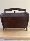 Vintage Wood Sewing Box -double Hinged Top W knobs notions great Grandmothers