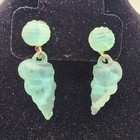 Frosted Sea Glass Style Conch Shell Earrings     Aqua Blue green