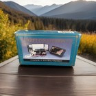 Vintage 1980   strifold Black Plastic Mirror Box Cosmetic Or Jewelry Organizer New