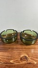 Set Of Two Vintage Mid Century Modern Round Hand Blown Green Glass Ashtray 