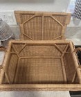 Brown Woven Wicker Lidded Storage Basket W  Handles  Rectangular 19x11x8 