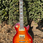 Les Paul Electric Guitar Brown Quilted Maple Veneer Abalone Inlaid Fingerboard