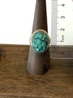 Antique Chinese Export Carved Turquoise Flower Silver Adjustable Ring