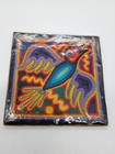 Mexican Folk Art Yarn Painting Huichol Humminbird And Sun 4x4 Signed By Artist