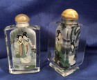 2 Perfume Snuff Bottles Geishas Inside Reverse Handpainted  Triangular Agate Top