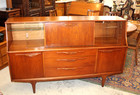 Mid Century Modern Teak Bar Cabinet Sideboard W Glass Display   Interior Light 