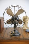 Antique 16    Century Brass Blade Skeletal Fan Cast Iron Motor Vintage Parts As Is