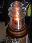 Hemingray Glass Insulator Lighthouse Lamp Wood Base Brown Excellent Vintage Art