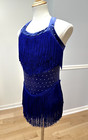 Blue Violet Fringe Jazz Dance Costume Weissman Child L 10 12