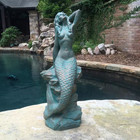 28 In  Mermaid Bronze Patina Sitting On Coastal Rock Beach Collectible Statue