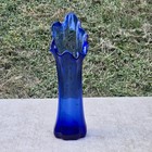 Vintage Cobalt Blue Swung Vase 10  Mid Century Modern Hand Blown Art Glass