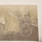 Antique Woman   Daughter On Tandem Bicycle Victorian Cabinet Card Photograph