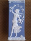 Antique Rare Triangular Jasperware Spill Vase Blue White Girl Pottery As Is