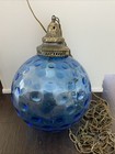 Blue Dimple Globe Swag Glass Light Lamp Large Vintage Mid Century Mcm W  Toggle