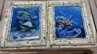 Vtg Coastal Framed Ceramic Wall Art Print Chen Stingrays Jenny Sea Turtles 14x12