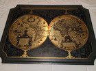 Vintage Large Brass Map  Orbis Terraum Double Hemisphere Of The World-green
