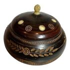 Handcrafted Wooden Decorative Bowl Lid Carved Leaf Design Boho 3 