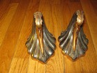 Rare Antique Vintage Old Bronze Over Cast Metal Dolphin Book Ends Fishing Decor 