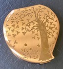 Vintage Ladies Powder Compact Beautiful Gold Tone Heart Shaped Elgin Usa Nice