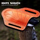 New Folding Pocket Knife Sheath 4 5  Light Brown Genuine Leather Belt Case