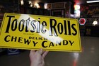 Rare 1950s Tootsie Rolls Chewy Candy Stout Embossed Painted Metal Dealer Sign
