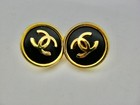 2 Pcs Chanel Buttons Black Gold Cc 15 Mm Authentic Round Shank Couture Sewing