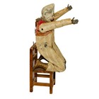 Antique French Mechanical Metal Acrobat Clown With Painted Bisque Head And Chair