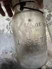 1877 Lightning Amber Glass Fruit Jar Lid Antique Vintage Medium Tall