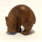 Netsuke Style Hand Carved Boxwood Ojime Bead Hippo Figurine Wooden Carving