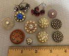 Vintage Rhinestone Jeweled Buttons Lot 18 Glass Metal Lucite Plastic Mixed