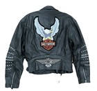 Vtg 80s Black Studded Harley Davidson Leather Jacket Patch Biker M Zip Punk