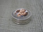 Vintage English H m Sterling Silver Round Enamel Pill Box -cherubs Art Nouveau