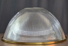 Vintage 21 5  Unmarked Holophane Dome Glass Lamp Light Shade   Brass Trim Ring