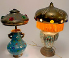 Pair Antique Cloisonn   Bronze Jeweled Table Lamps Ornate Dragon Pheasant Fringe
