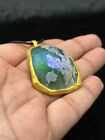 Ancient Rare Beautiful Patina Roman Glass Pendant With Gold Gilded Frame