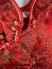 Red   Gold Silk Fashion Cheong-sam Side Slits W embroidered Floral Print Dress 8