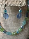 Handmade Genuine Sea Glass Necklace   Earrings Set Blue Green Coastal Jewelry 